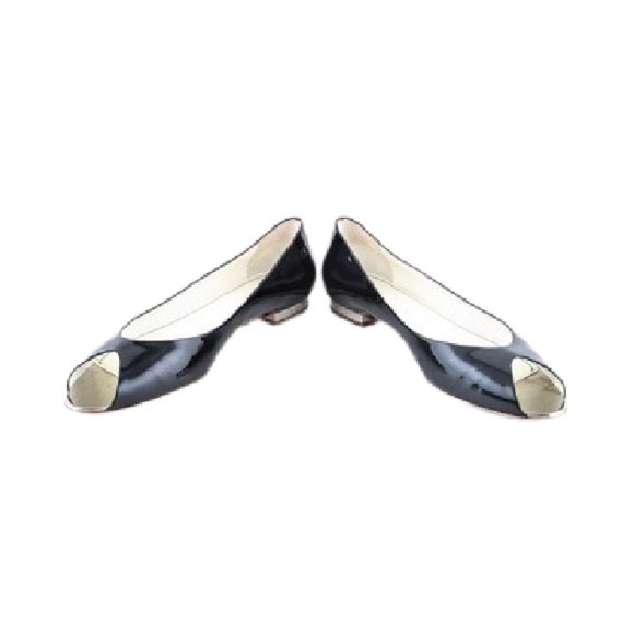 Chanel Peep Toe Ballet Flats Patent Black Size 8.5 - Picture 3 of 15